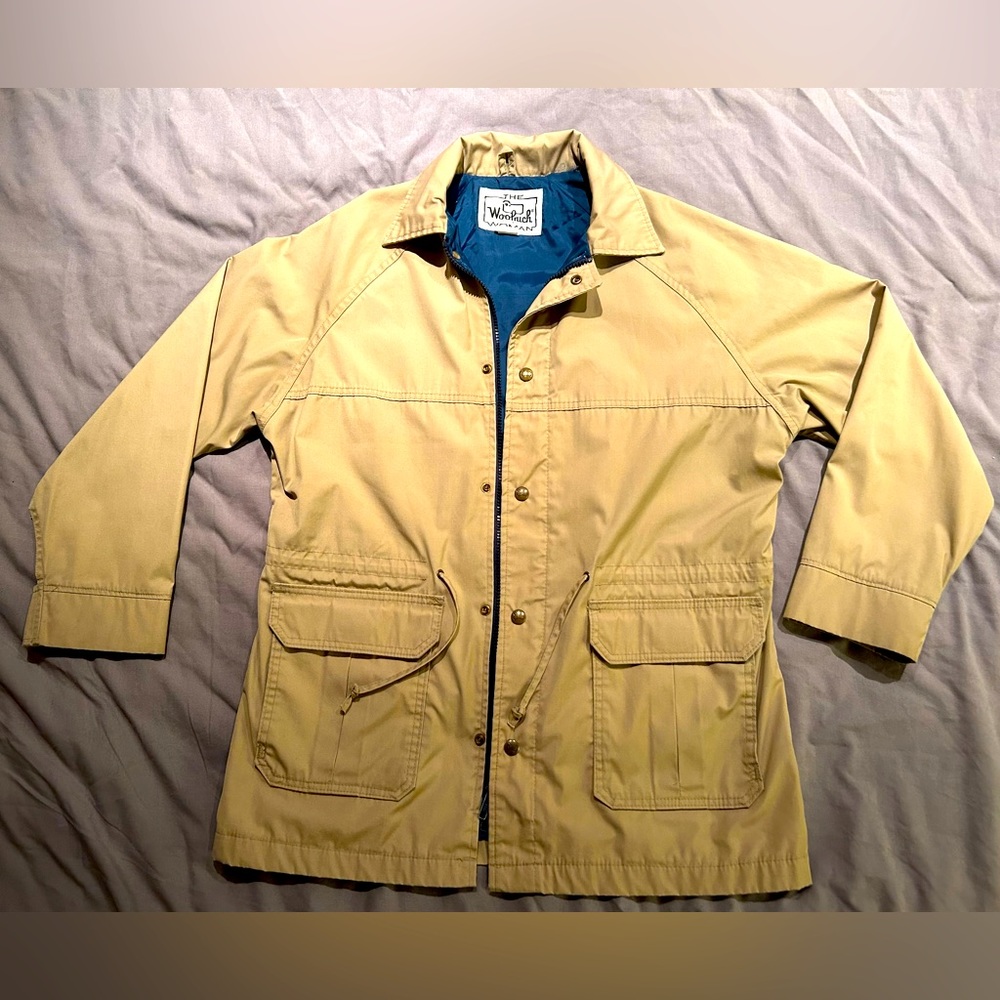 Vintage 80’s Woolrich Jacket Womens M Tan Khaki Barn Chore Coat USA Pockets EUC